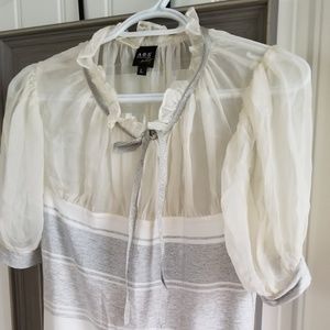 ABS Collection Gray Silver Tie Neck Top Sz…